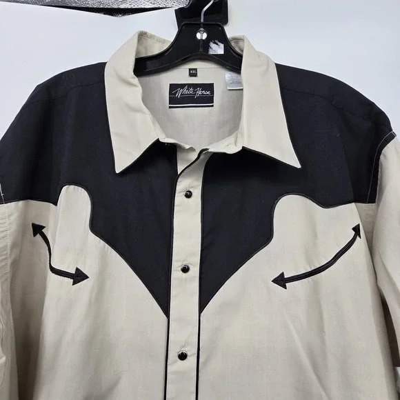 Vintage Y2K White Horse Western Pearl Snap Shirt Men's XXL Black Cream Rodeo - Picture 4 of 11